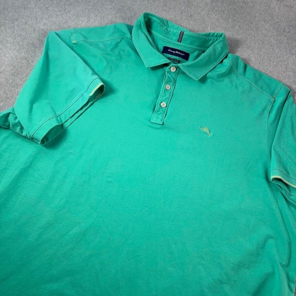 Tommy Bahama IslandZone Polo Shirt Mens 3XB Green Solid Short Sleeve Stretch